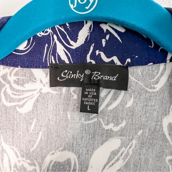 Slinky Brand Blue & White Floral Trench Style Open Front Longline Coat Large - Picture 4 of 6